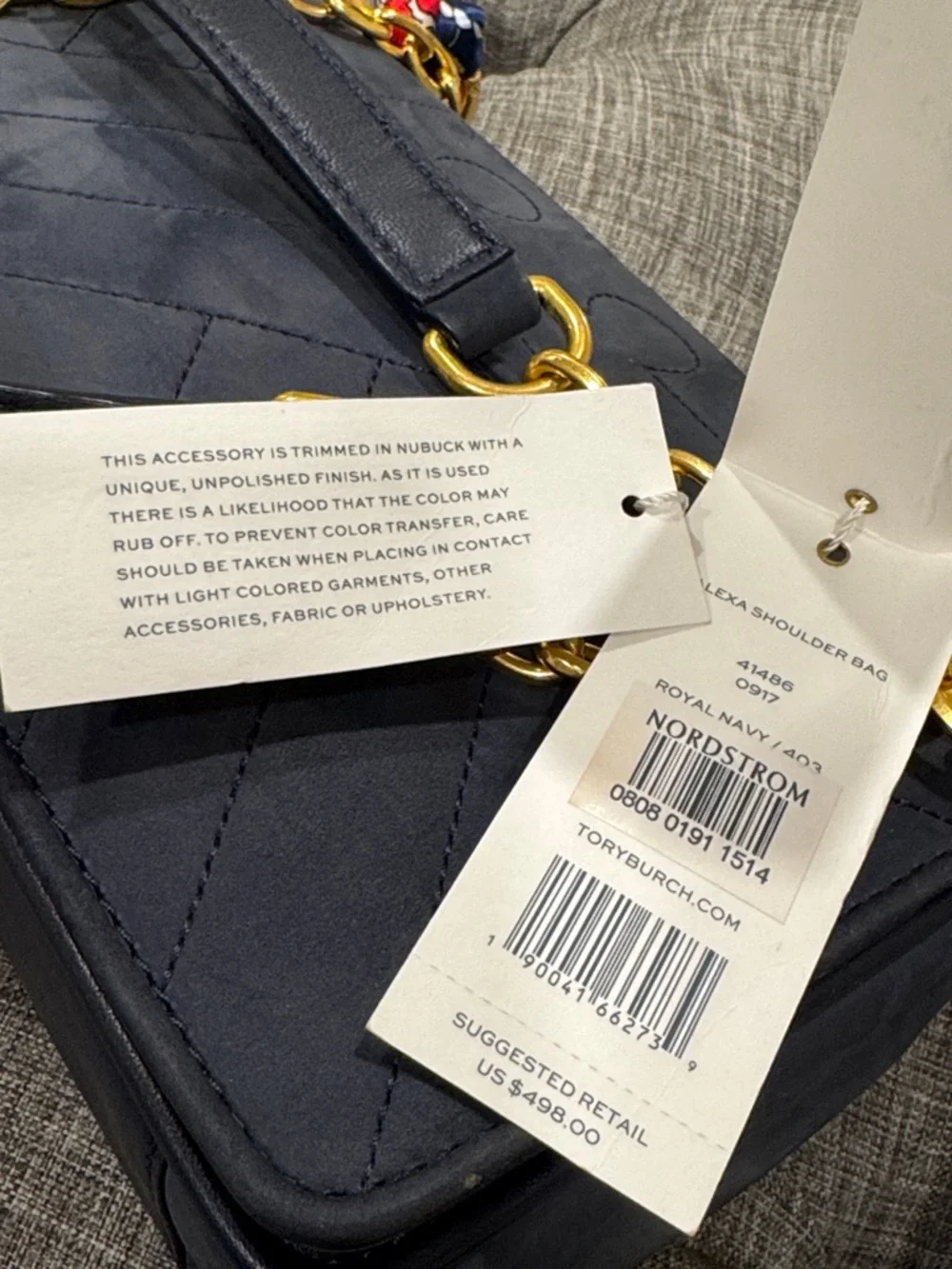 Tory Burch Bag Alexa Convertible Nubuck Suede Dark Navy Chevron Shoulder Bag - Picture 12 of 17